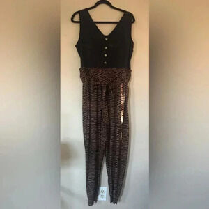 Derek Heart Black Bodice Brown Zebra Print Jumpsuit